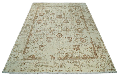 9x12 Fine Hand Knotted Beige and Brown Traditional Vintage Style Wool and Silk Rug