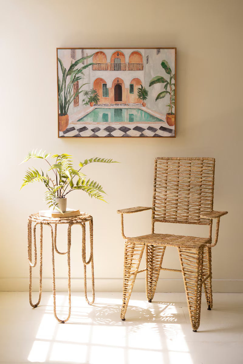 Iron and Seagrass Round Side Table