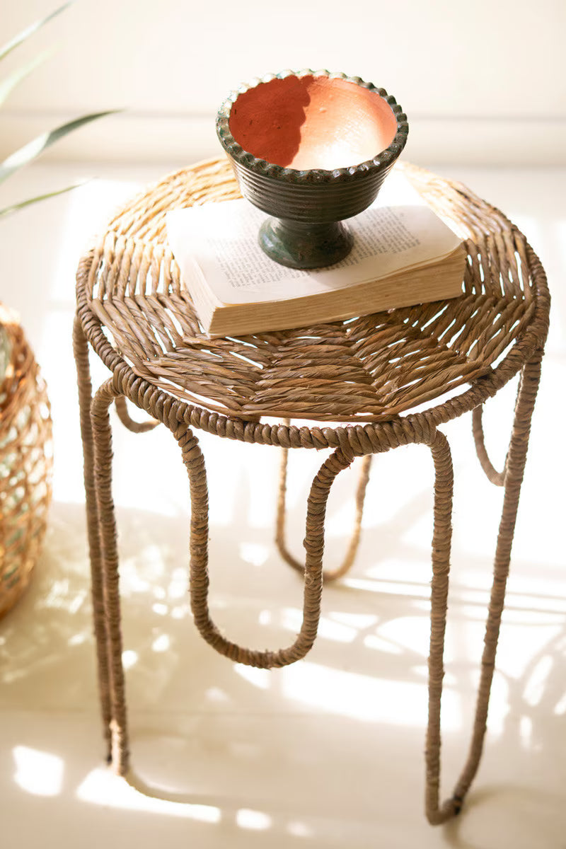 Iron and Seagrass Round Side Table