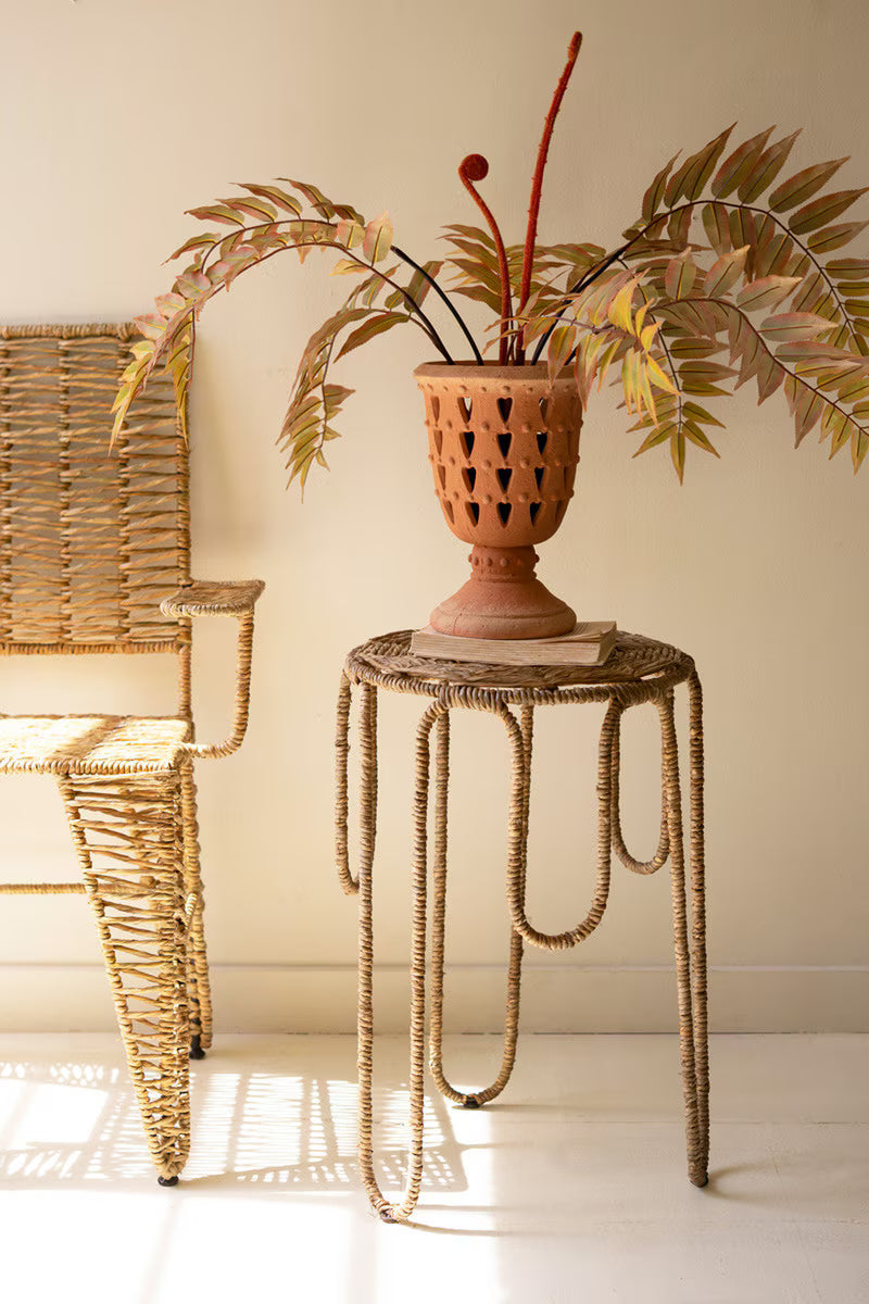 Iron and Seagrass Round Side Table