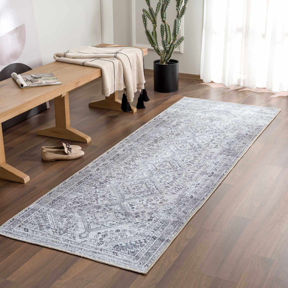 Barny Gray Flat Pile Washable Rug
