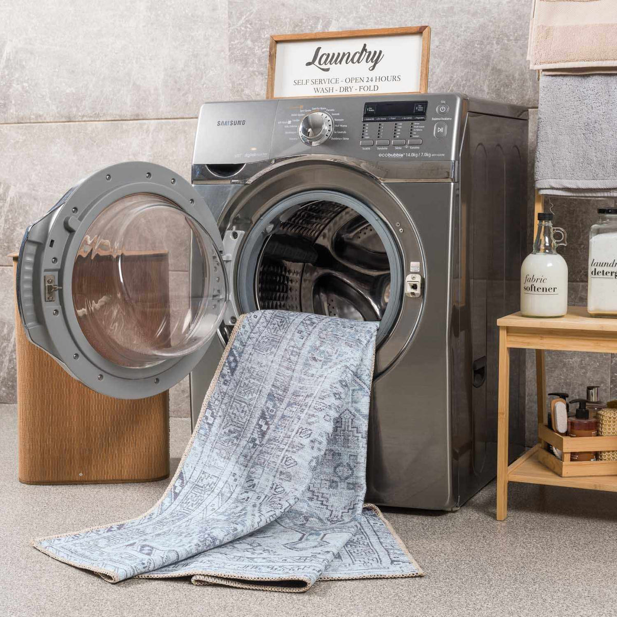 Barny Gray Flat Pile Washable Rug