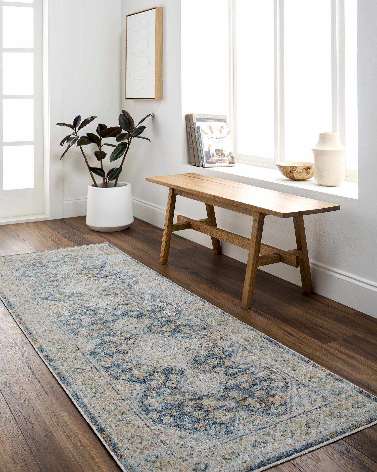 Bhavya Navy Washable Area Rug - Clearance
