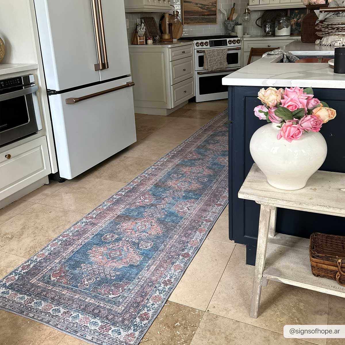 Baltinglass Rust &amp; Blue Washable Area Rug - Clearance