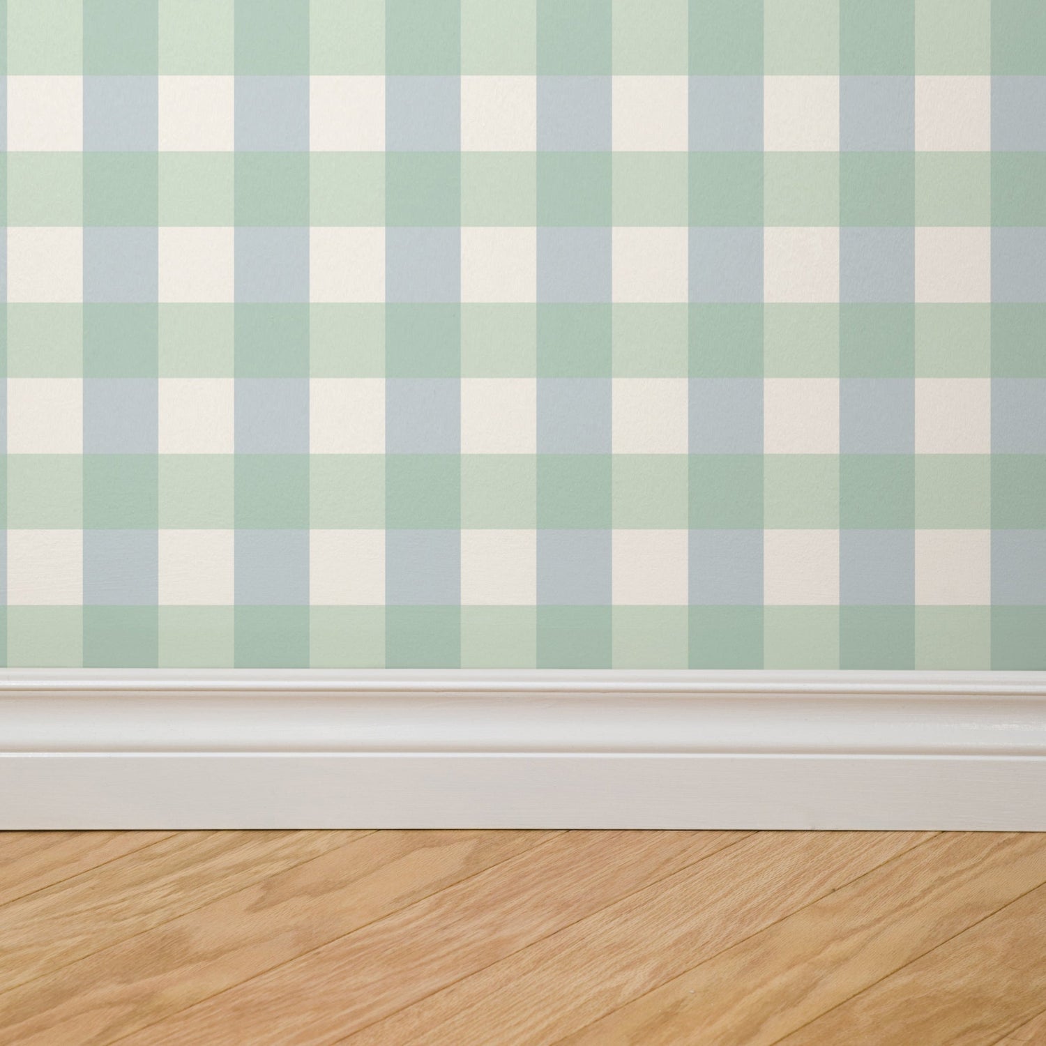 Simply Gingham Small (Green &amp; Blue) Wallpaper