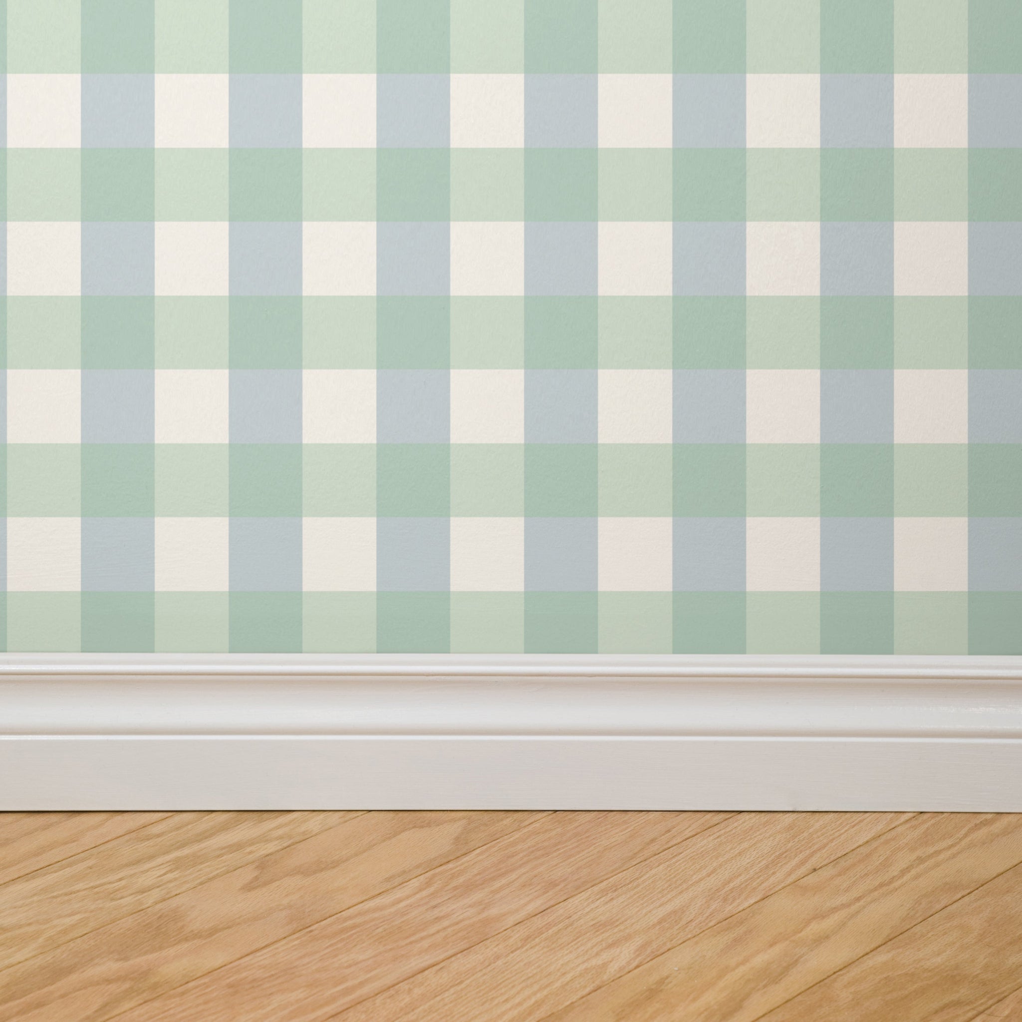 Simply Gingham Small (Green &amp; Blue) Wallpaper
