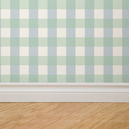 Simply Gingham Small (Green &amp; Blue) Wallpaper