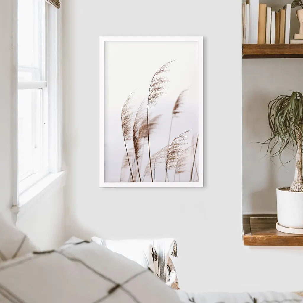 Beige Dried Grass Print. Summer Field