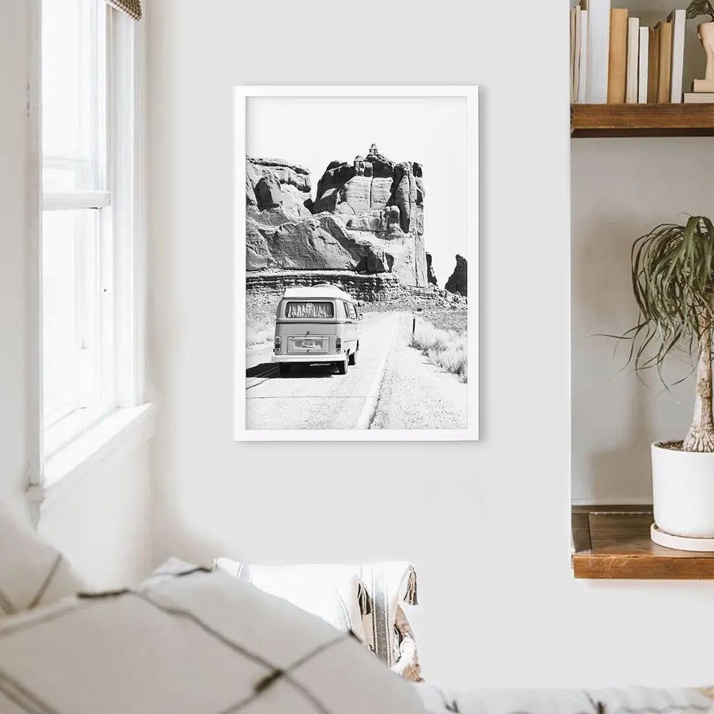 Black White Van Camper Poster. Utah National Park Wall Art