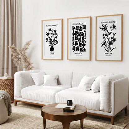 Flower Market Black and White Art Set Decor