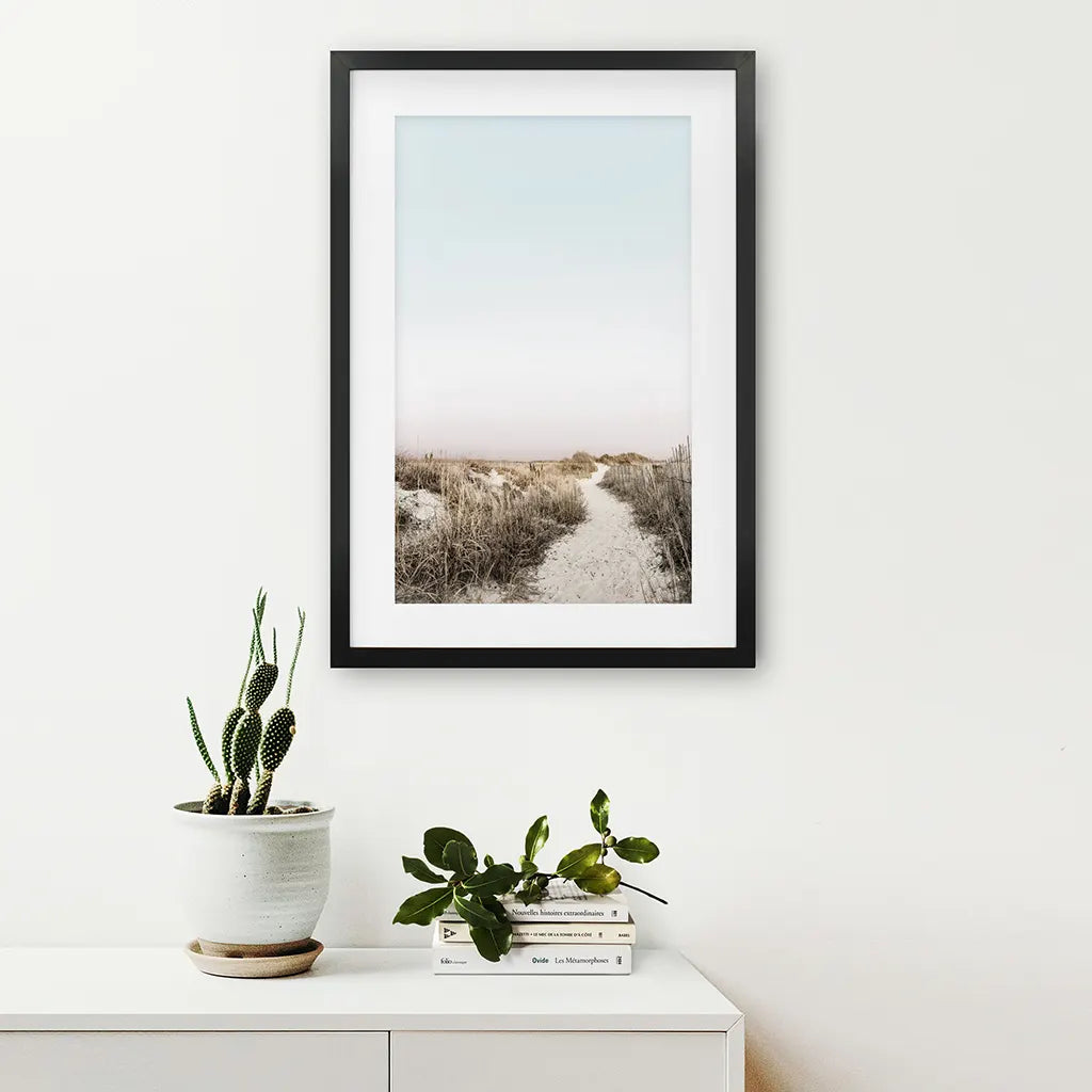 Boho Chic Wall Art Print. Sandy Beach Path, Dried Grass