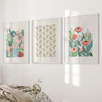 Botanical Pink Poppies Wall Art Poster Decor