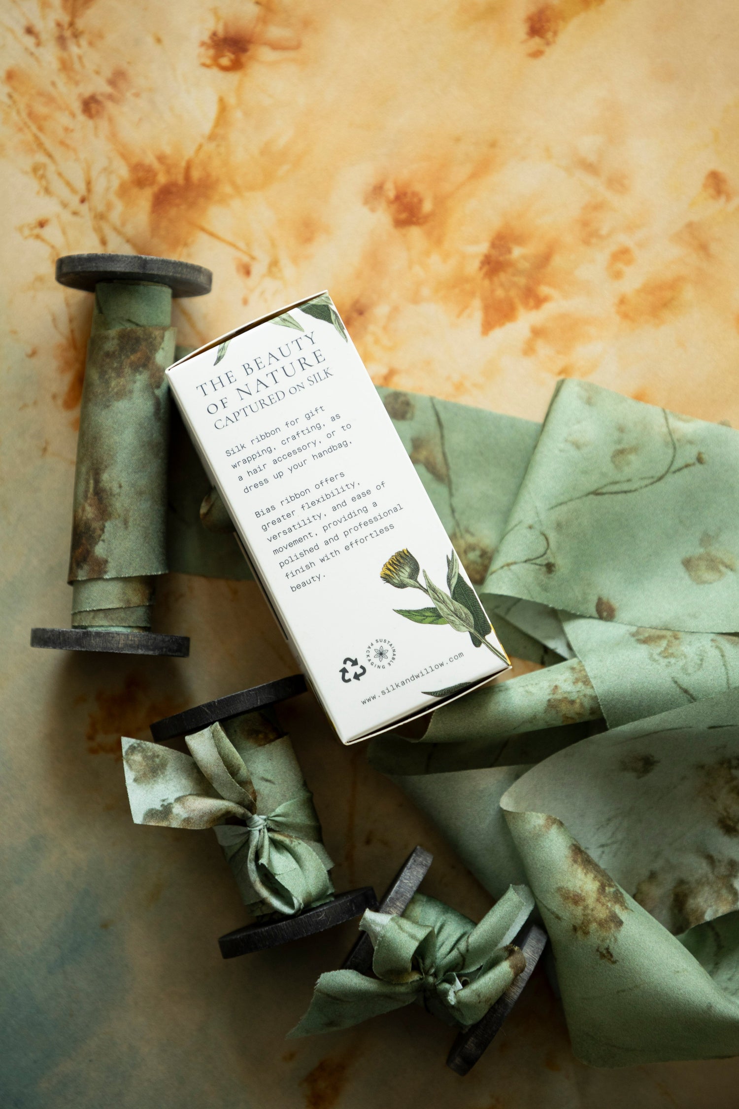 Coreopsis Sage Botanical Print Silk ribbon