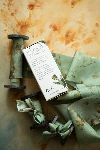 Coreopsis Sage Botanical Print Silk ribbon