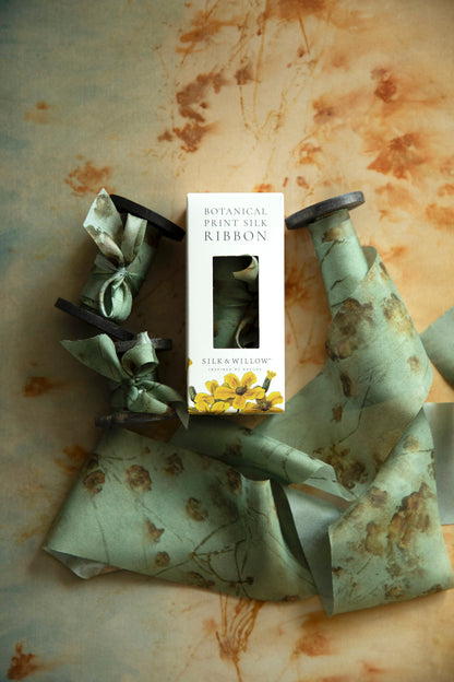 Coreopsis Sage Botanical Print Silk ribbon