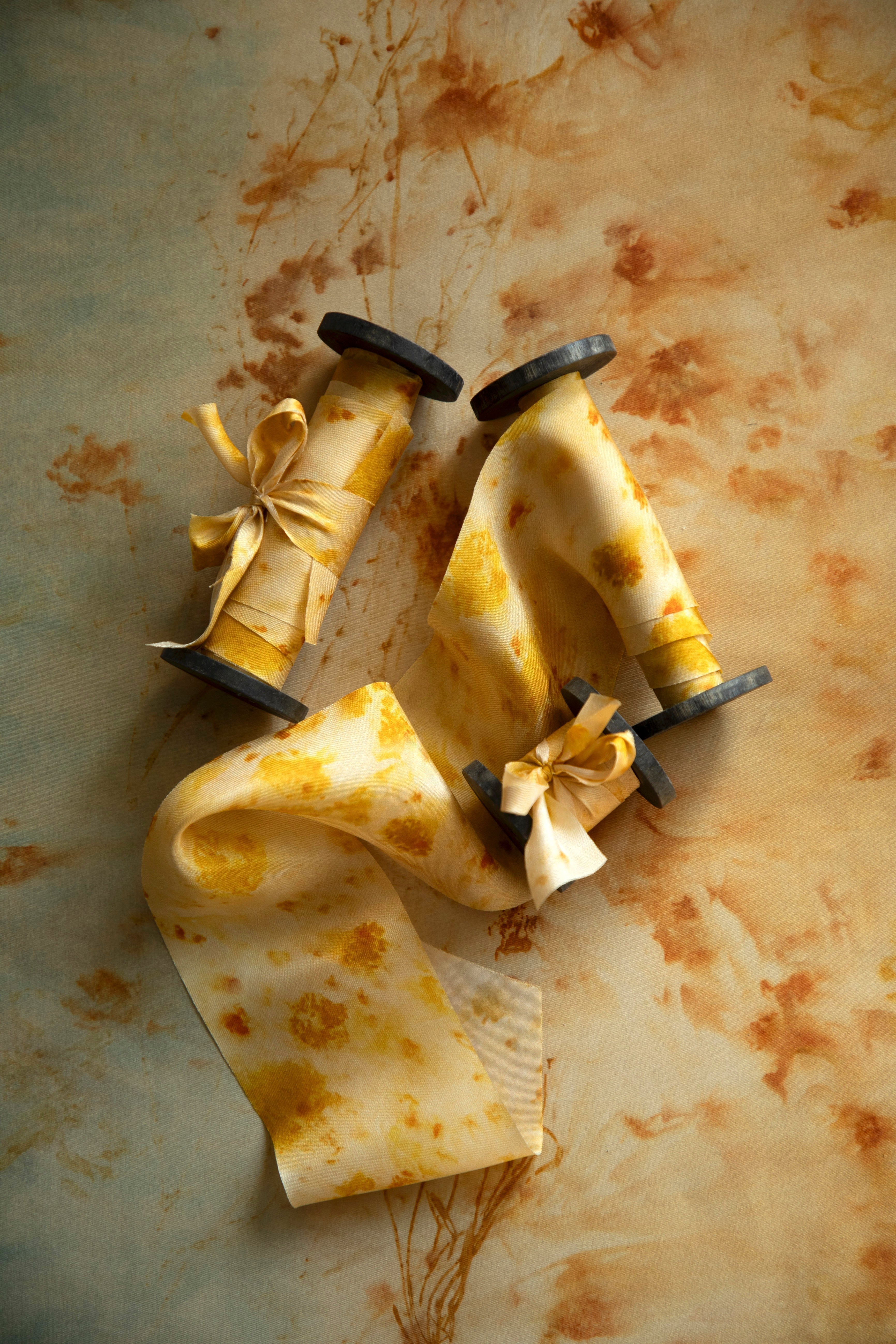 Marigold Yellow Botanical Print Silk Ribbon