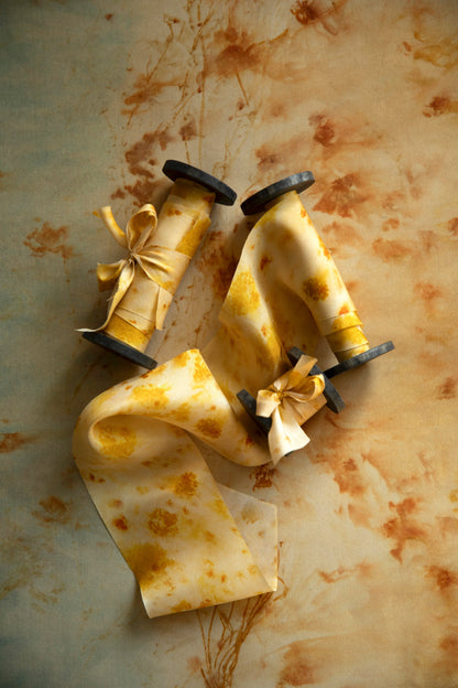 Marigold Yellow Botanical Print Silk Ribbon