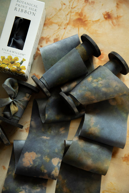 Midnight Botanical Print Silk ribbon