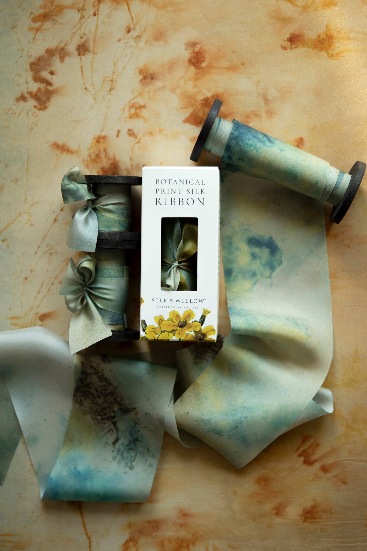 Seascape Botanical Print Silk Ribbon