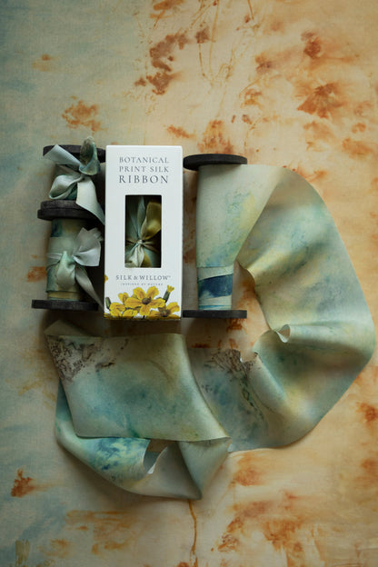Seascape Botanical Print Silk Ribbon