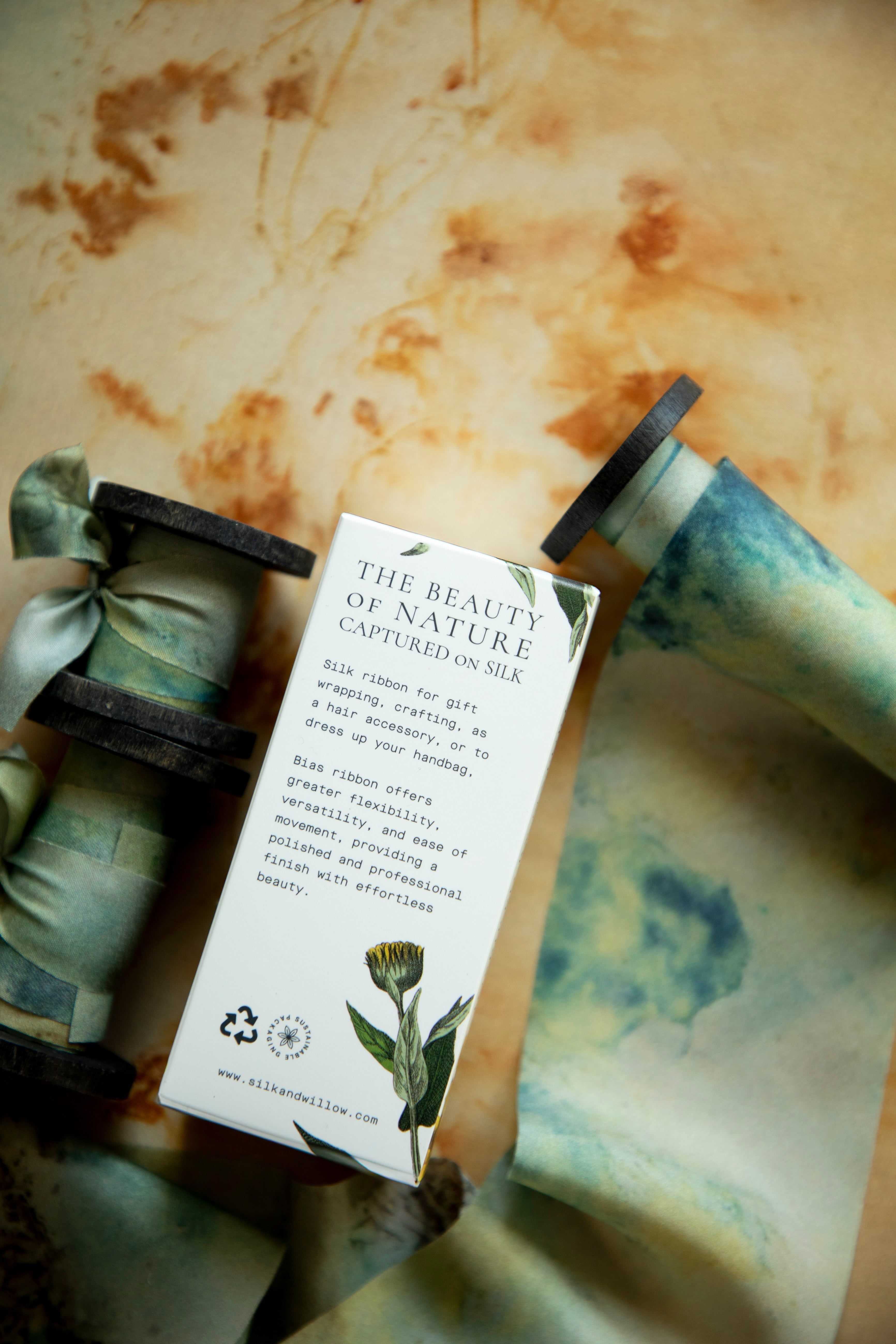 Seascape Botanical Print Silk Ribbon