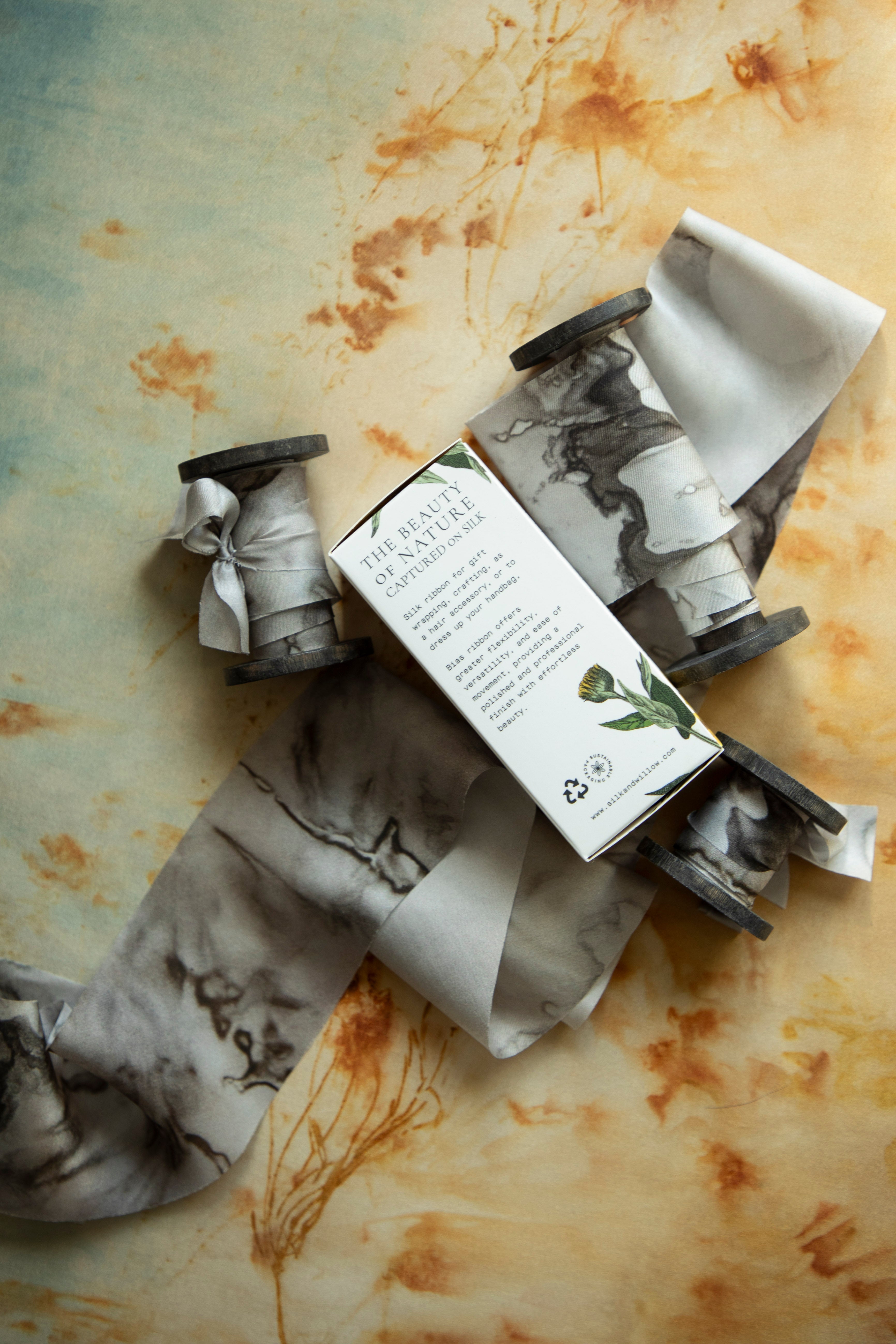 Woodgrain Botanical Print Silk Ribbon
