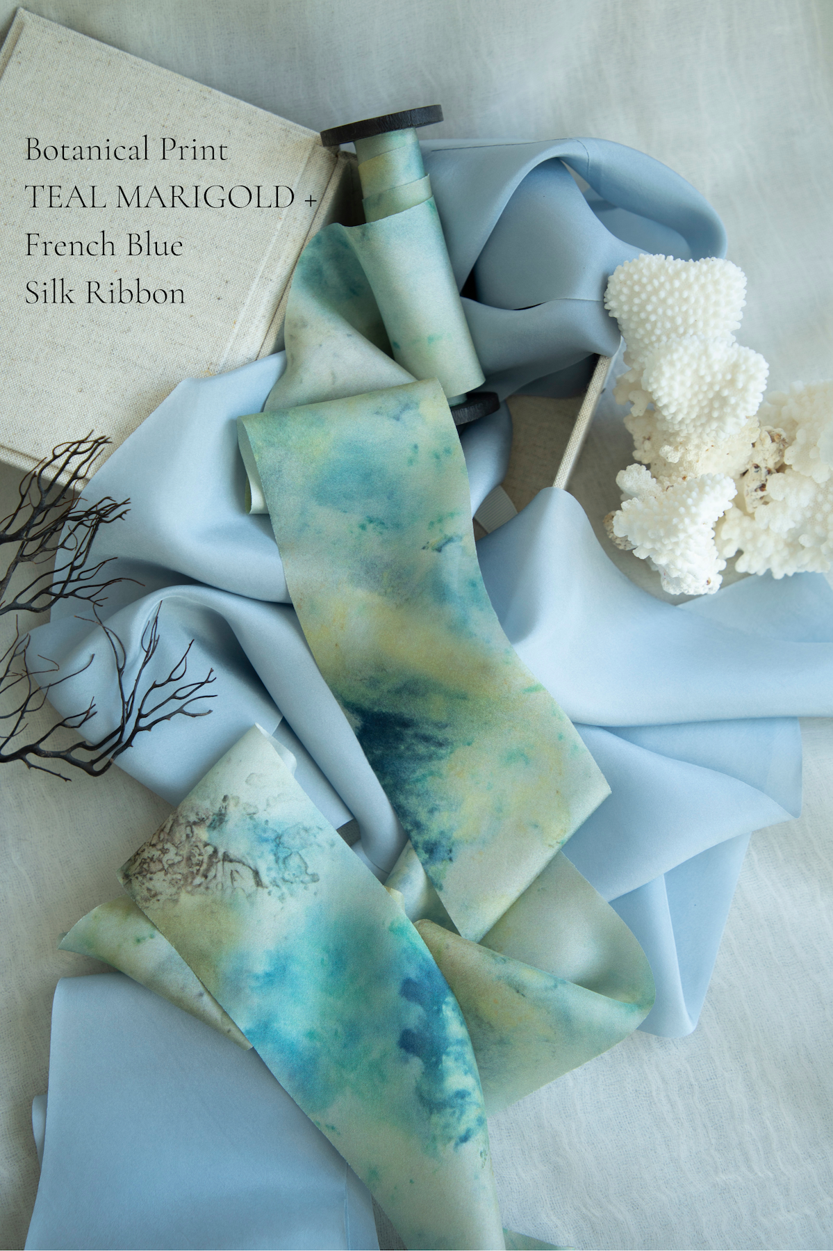 Seascape Botanical Print Silk Ribbon