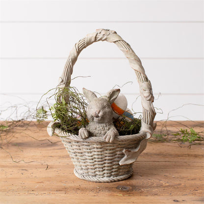 Bunny In Easter Basket Cement Finish
