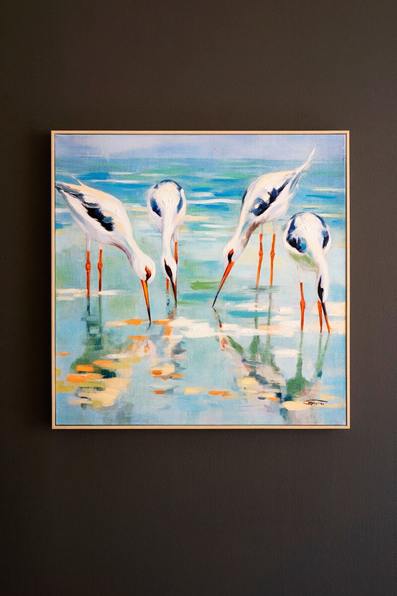 Framed Acrylic Shore Birds Painting