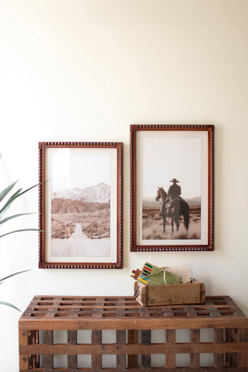 Set of 2 Framed Cowboy &amp; Horse with Desert Scene Photography Prints under Glass