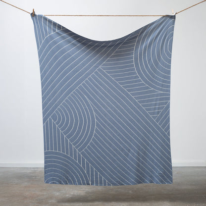 100% Cotton Knitted Throw - CloseUp in Lake and Cream