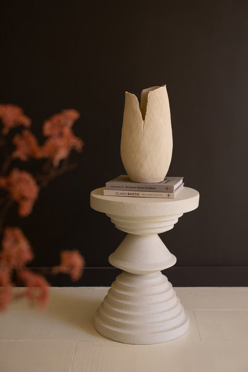 White Stone Composite Round Side Table