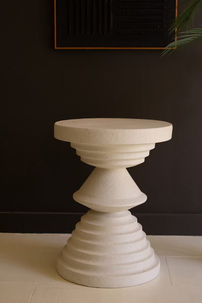White Stone Composite Round Side Table