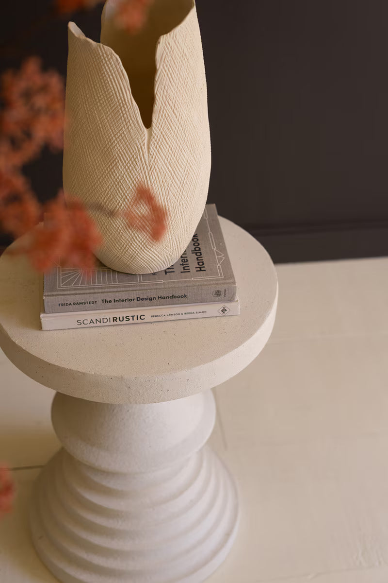 White Stone Composite Round Side Table