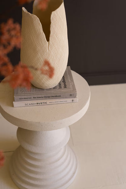 White Stone Composite Round Side Table