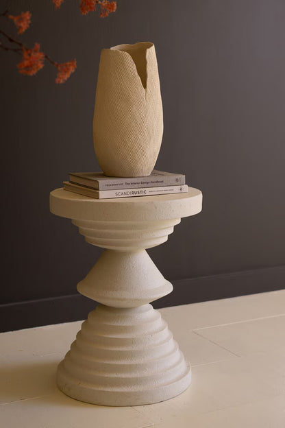 White Stone Composite Round Side Table