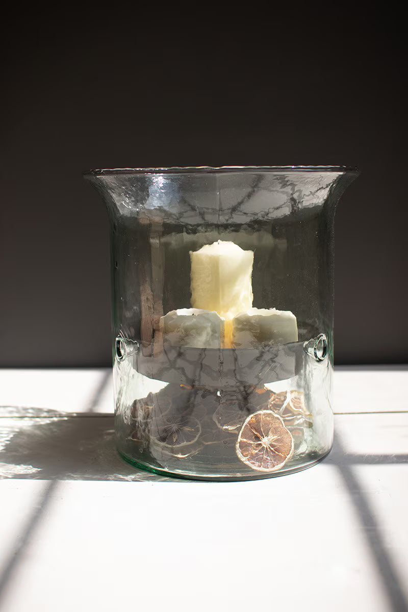 Original Glass Candle Cylinder with Rustic Insert / Small (Copy)