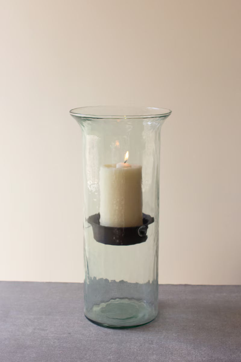 Original Glass Candle Cylinder with Rustic Insert / Large