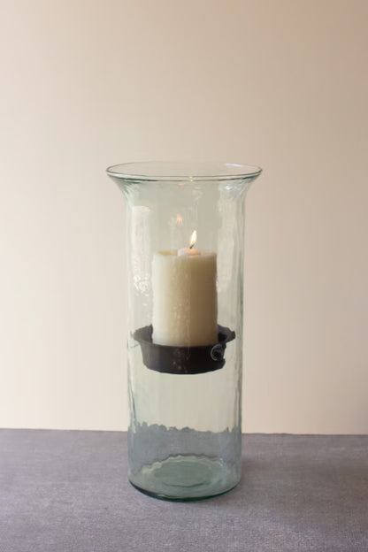 Original Glass Candle Cylinder with Rustic Insert / Large