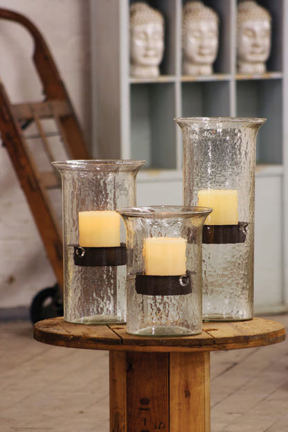 Original Glass Candle Cylinder with Rustic Insert / Large