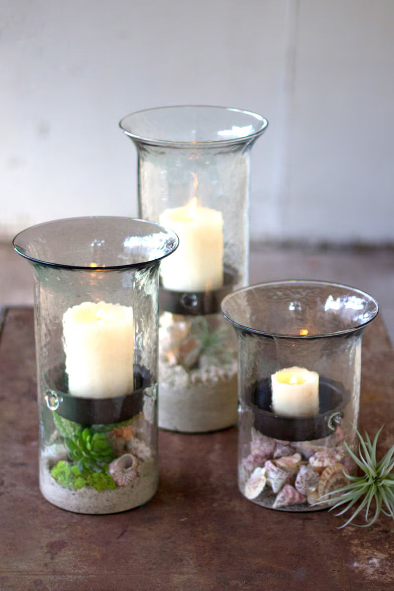 Original Glass Candle Cylinder with Rustic Insert / Medium