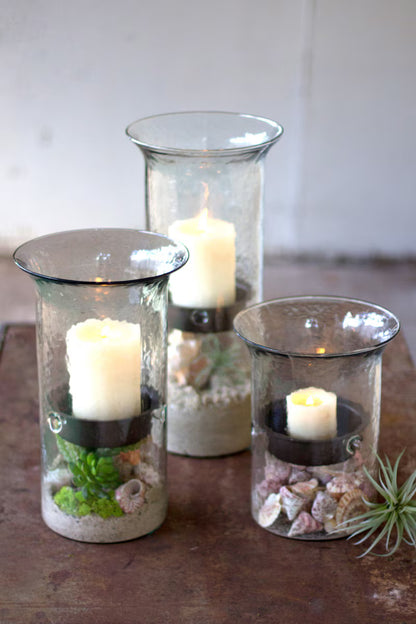 Original Glass Candle Cylinder with Rustic Insert / Medium