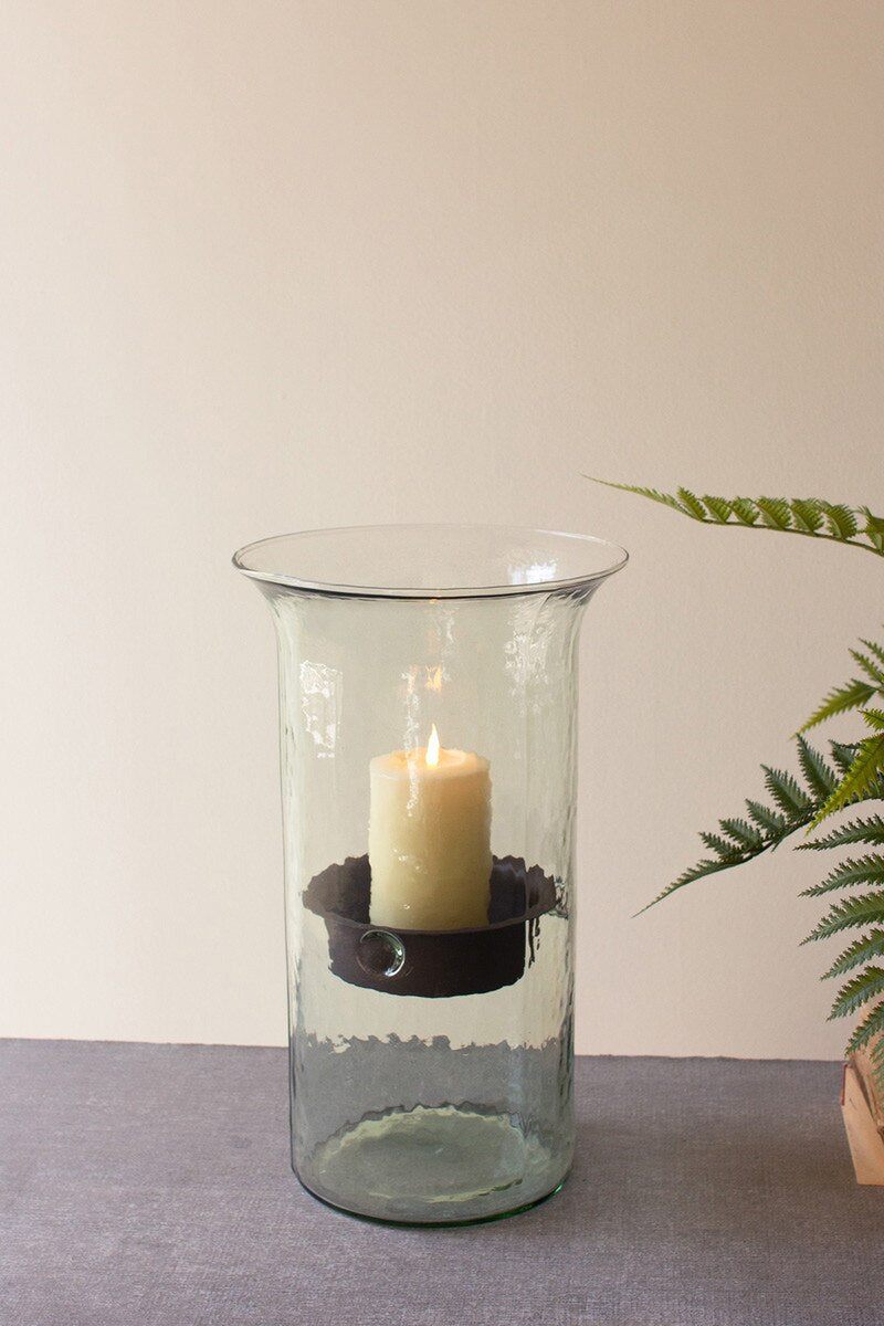 Original Glass Candle Cylinder with Rustic Insert / Medium