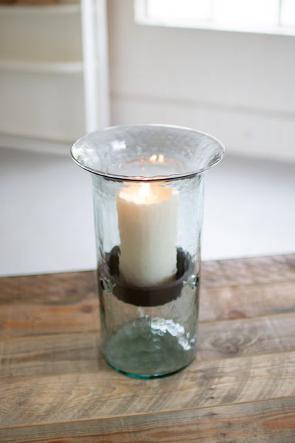 Original Glass Candle Cylinder with Rustic Insert / Medium