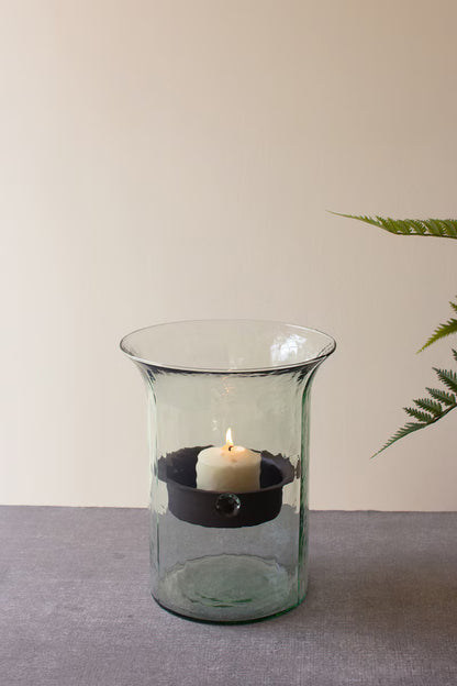 Original Glass Candle Cylinder with Rustic Insert / Small