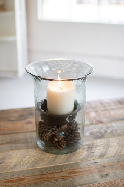Original Glass Candle Cylinder with Rustic Insert / Small