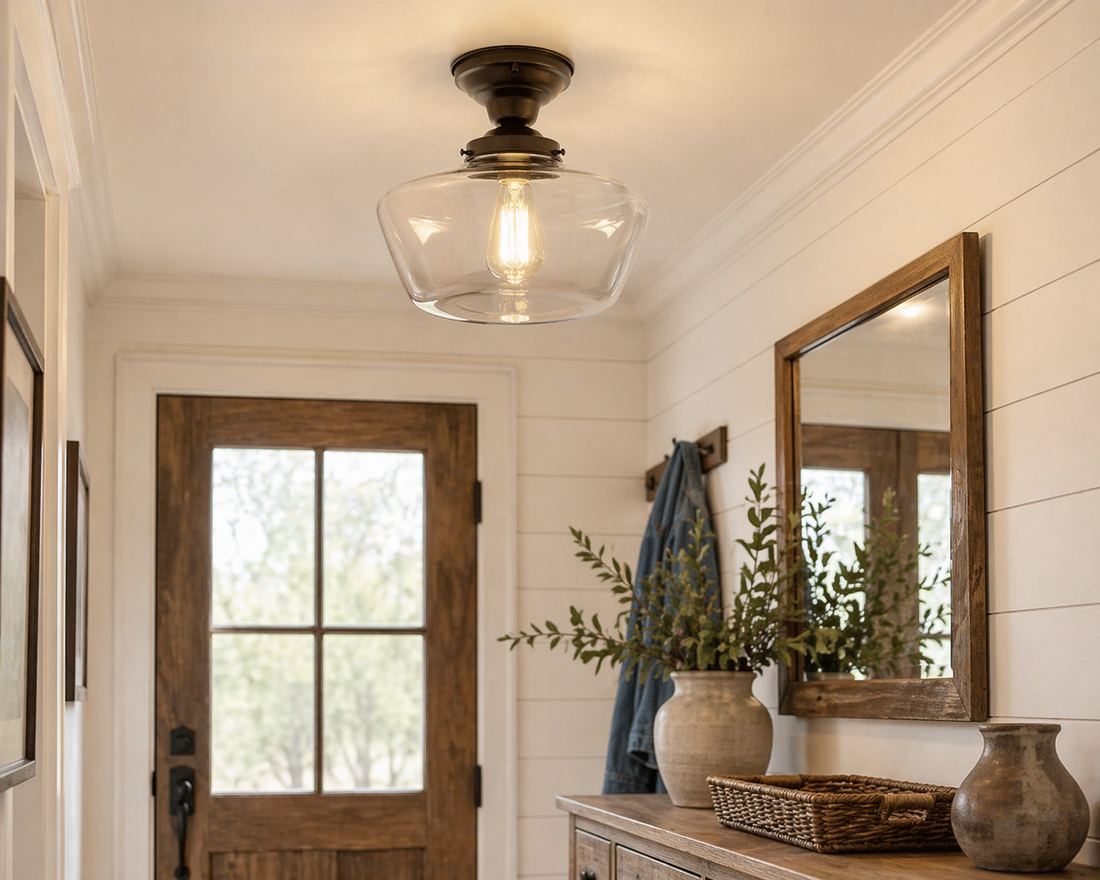 Large Clear Glass Schoolhouse Ceiling Light | 12"