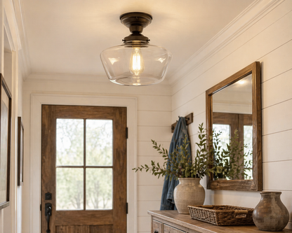 Large Clear Glass Schoolhouse Ceiling Light | 12"