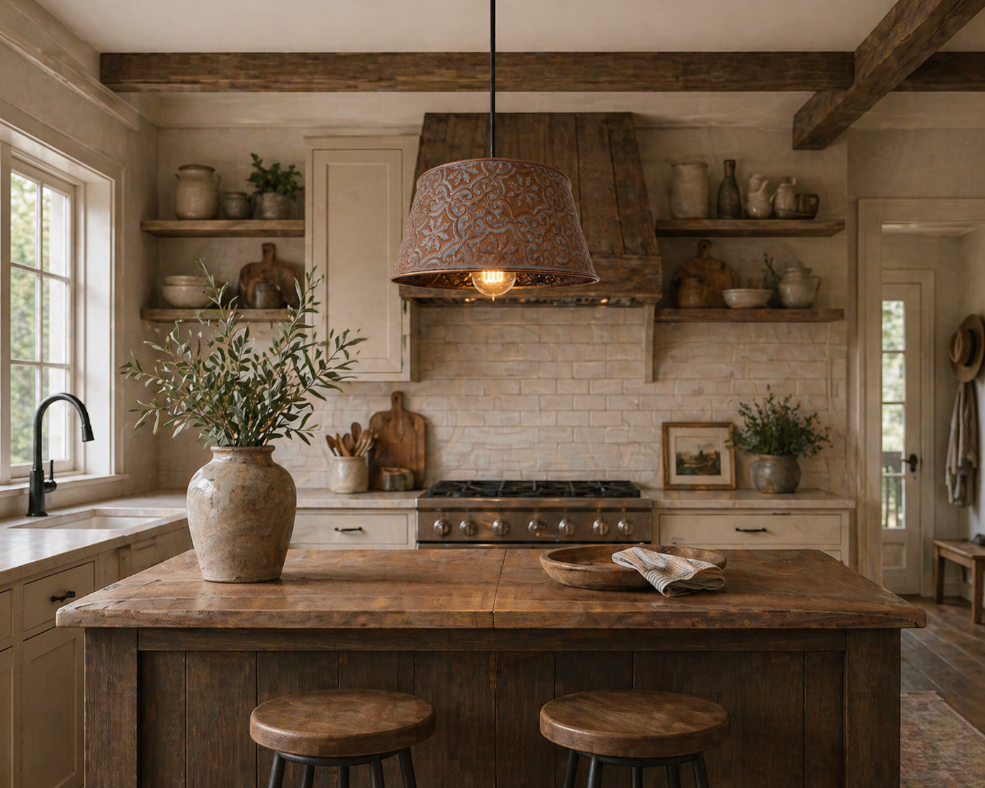 Ornate Copper Pendant 1-Light | 12" | Farmhouse Kitchen &amp; Dining