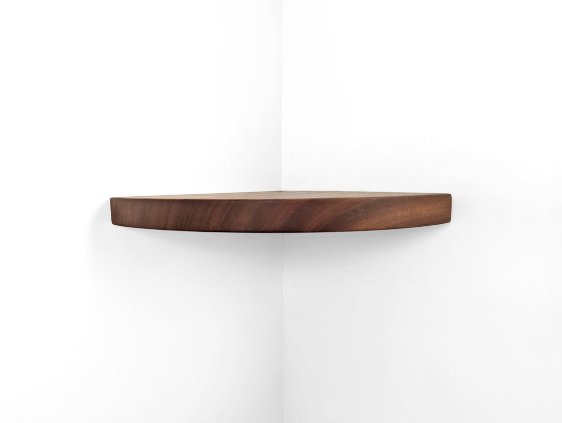 Floating Corner Shelf with Cord Hole in Mahogany